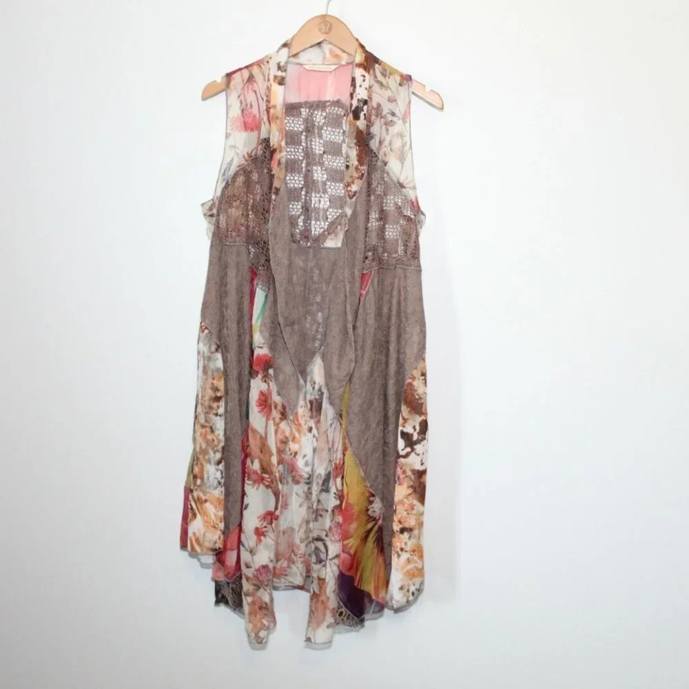 Soft Surroundings Sheer Crochet Adriana Open Vest Brown Women's Size OS H12785 - Picture 2 of 11